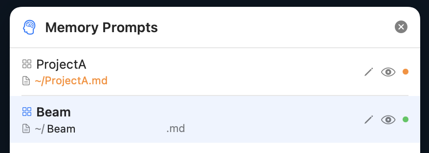 Memory Prompts manager in Beam