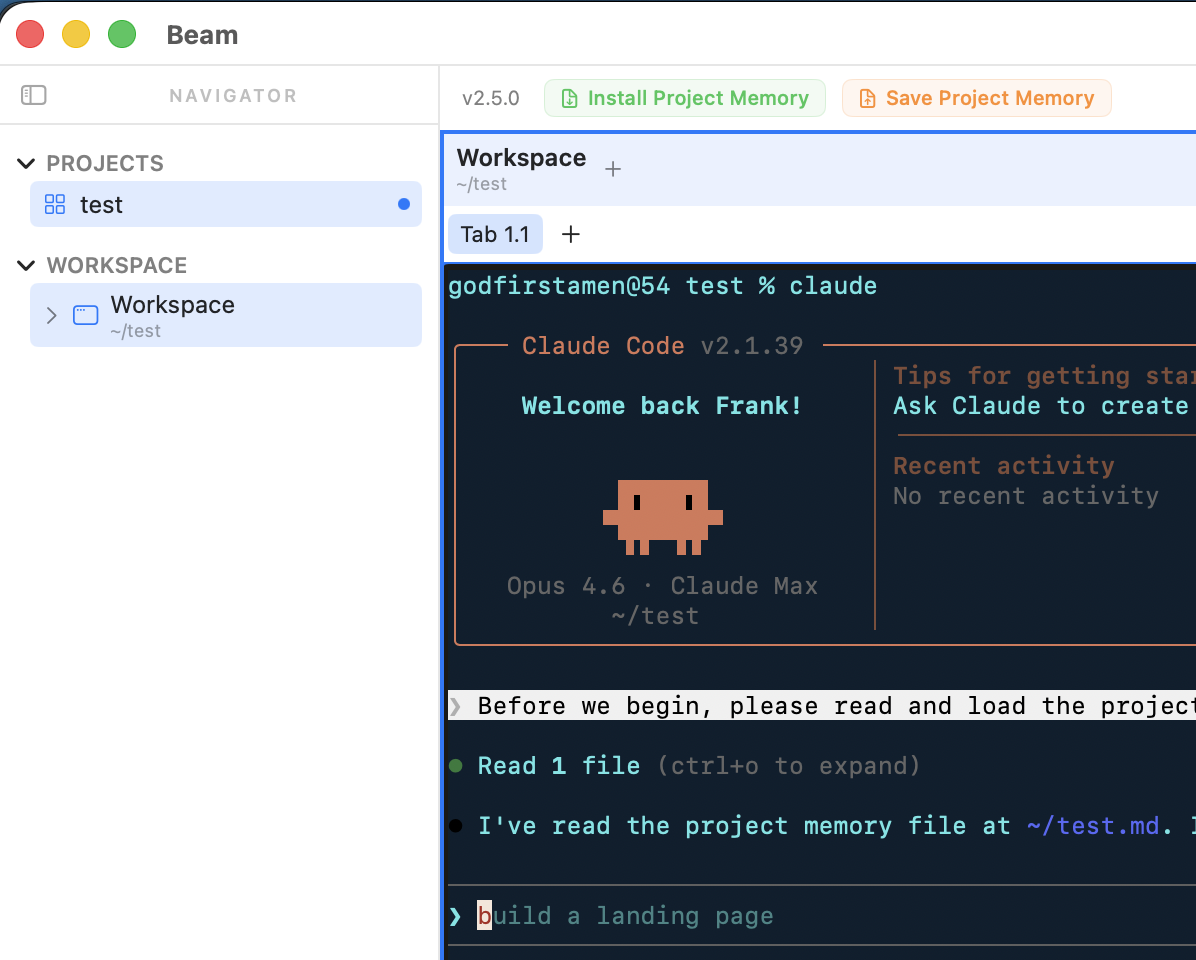Claude Code reading project memory file in Beam